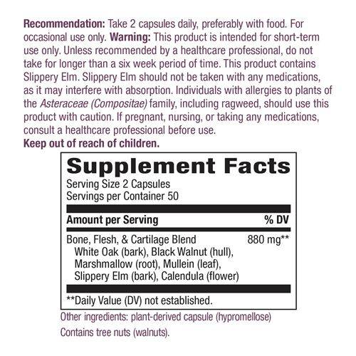 Етикет на Nature's Way Bone, Flesh & Cartilage 480 mg 100 капсули, 50 Дози