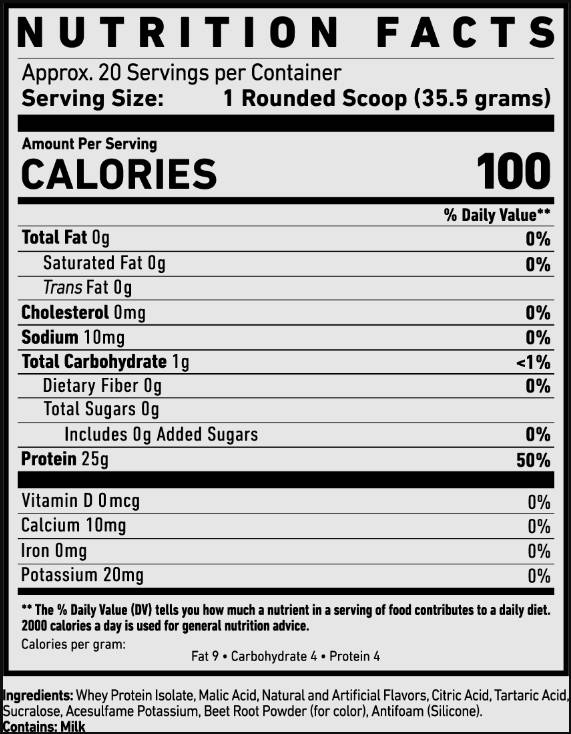 Label of Clear Whey | 100% Whey Isolate