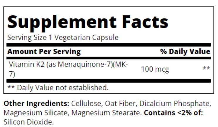 Етикет на Vitamin K2 MK-7 100 mcg