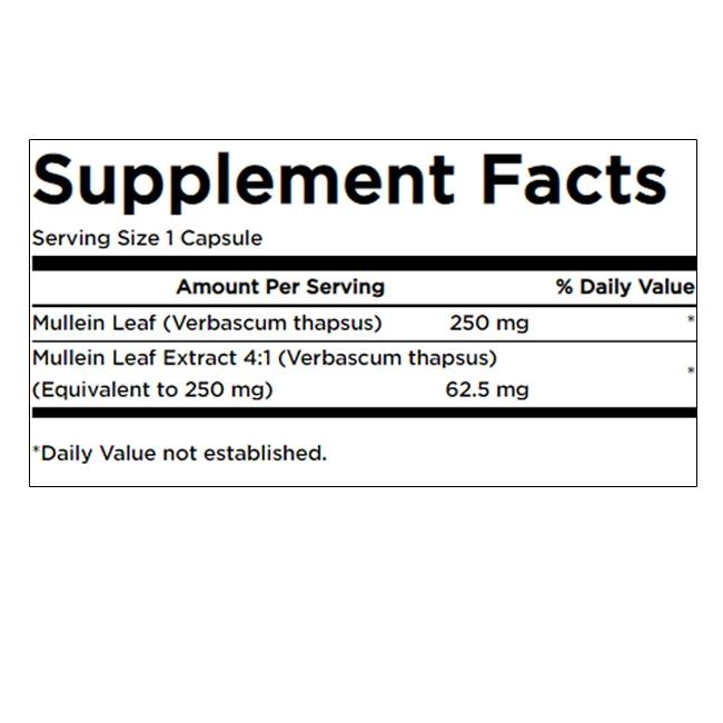 Етикет на Mullein Leaf Extract 312.5 mg