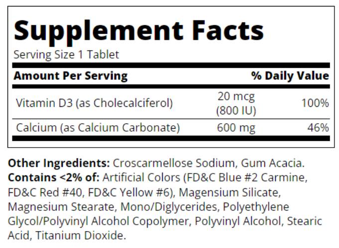 Етикет на Calcium 600 mg + D3
