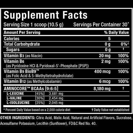 Етикет на AllMax Nutrition AminoCore BCAA