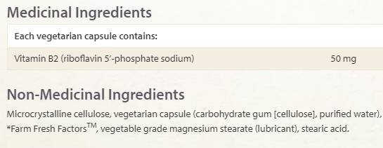 Label of BioCoenzymated Riboflavin 5 Phosphate B2 50 mg - 30 капсули, 30 Дози