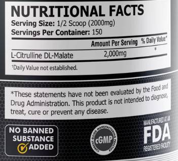 Етикет на Pole Nutrition Citrulline Malate Powder 300 грама, 150 Дози
