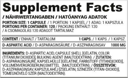 Етикет на Nutriversum DAA Dark | D-Aspartic Acid 1000 mg