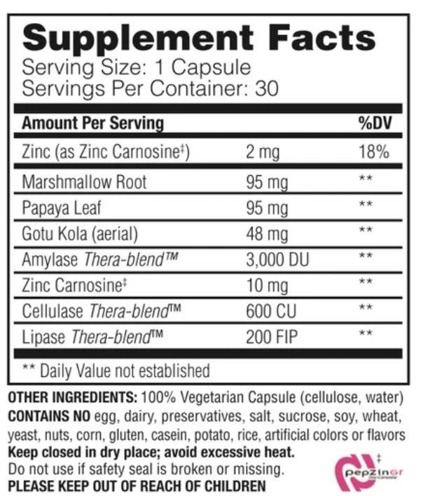 Label of Enzymedica Acid Soothe | with Marshmallow & Papaya 90 капсули, 90 Дози
