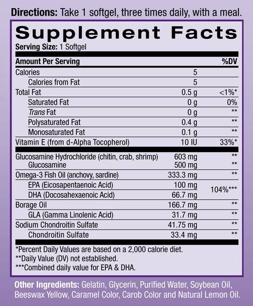 Label of Glucosamine Omega 3