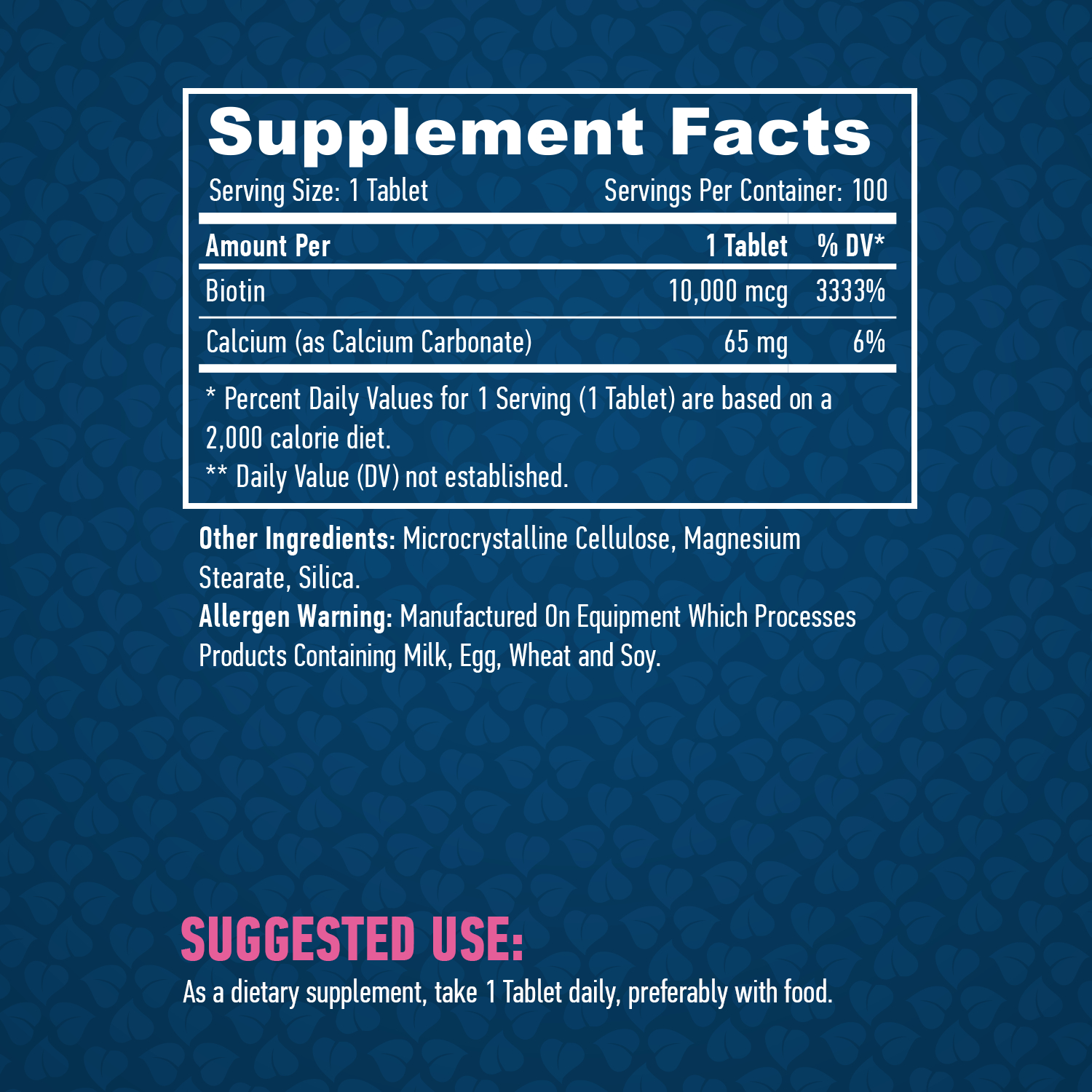 Етикет на Haya Labs Biotin Maximum Strength 10,000 mcg. / 100 Tabs.