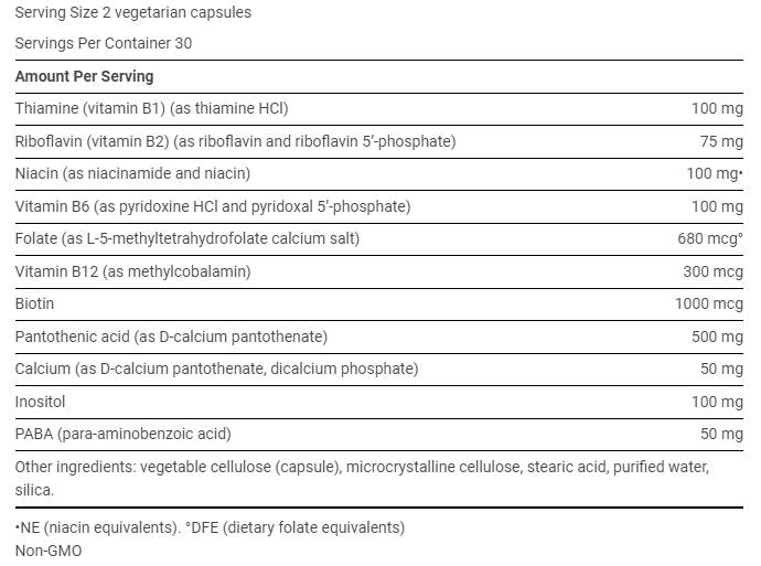 Етикет на Life Extension BioActive Complete B-Complex 60 Таблетки, 30 Дози