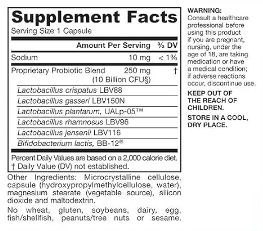 Етикет на Jarrow Formulas Fem-Dophilus Advanced 10 Billion CFU - Витамин B12 + Фолат | 30 caps