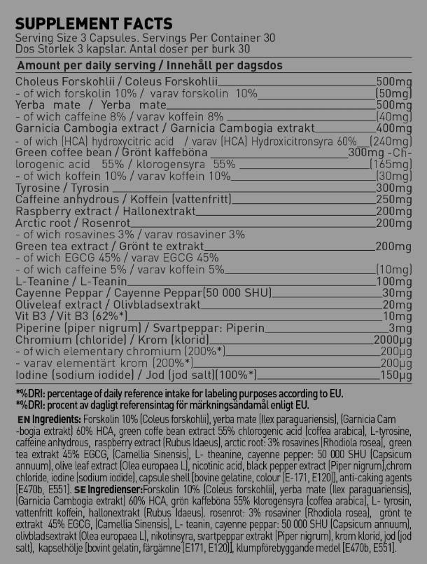Етикет на Swedish Supplements Go Hard / Advanced 90 капсули, 30 Дози