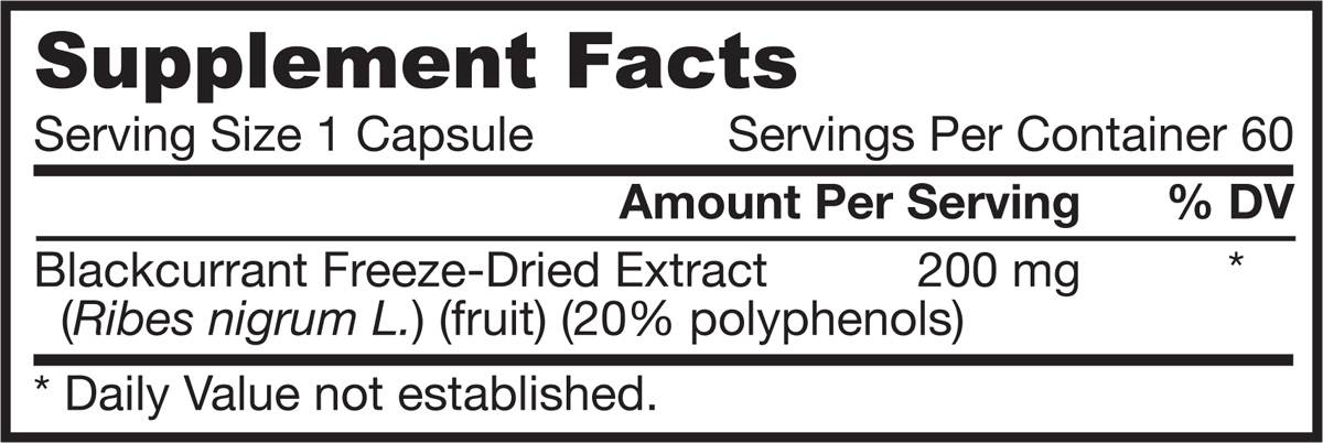 Етикет на Jarrow Formulas Blackcurrant Extract 200 mg 60 капсули, 60 Дози
