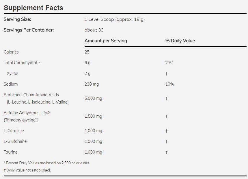 Етикет на NOW Foods BCAA Big 6 Powder