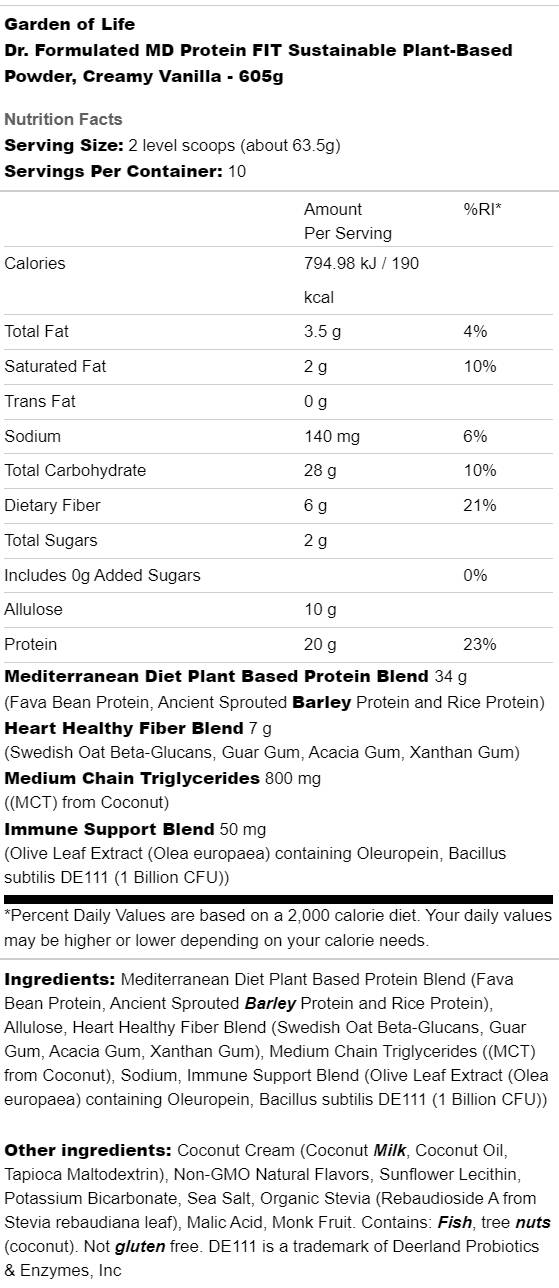 Етикет на Garden Of Life Dr. Formulated MD Protein FIT | Sustainable Plant-Based Powder