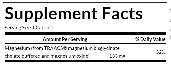 Етикет на Albion® Chelated Magnesium Glycinate 133 mg