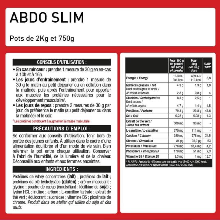 Етикет на Eric Favre Abdo Slim Fat Burner Protein | Whey + L-Carnitine & Green Tea