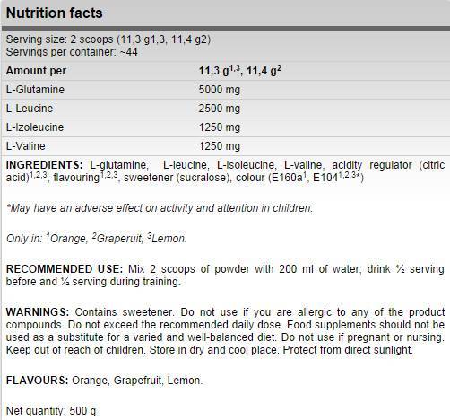 Label of Xtreme AnticataboliX / BCAA + Glutamine Blend