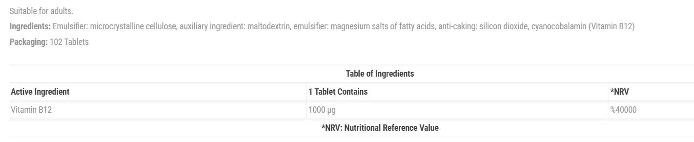 Етикет на Vitamin B12 1000 mcg