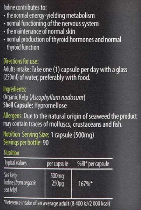 Етикет на Organic Sea Kelp 500 mg