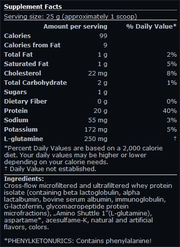 Етикет на Scitec 100% Whey Isolate