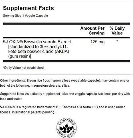 Етикет на Boswellia Serrata Extract, 125 mg, 60 капсули, Swanson