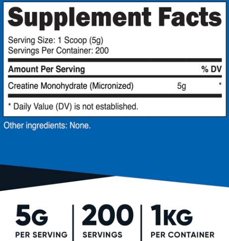 Label of Мускулна маса - Креатин монохидрат, 5 g х 1 kg прах