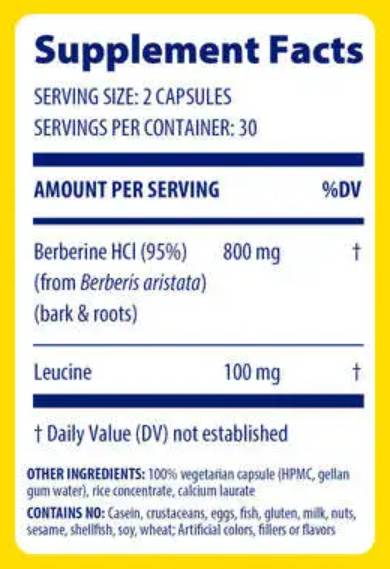 Label of Enzymedica Berberine 800 mg 60 капсули, 30 Дози