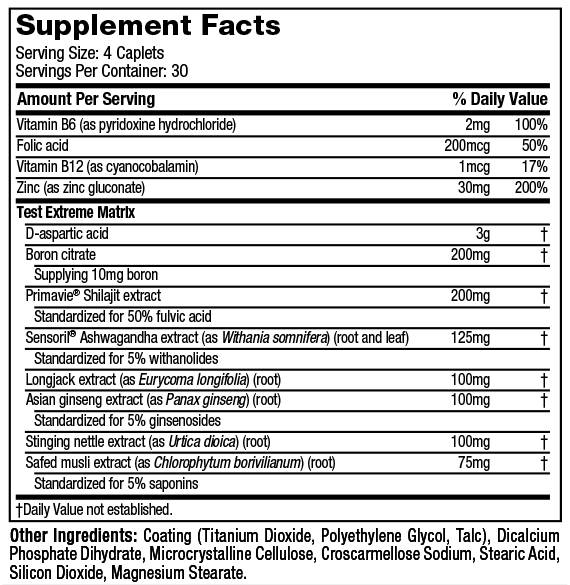 Етикет на MuscleTech Test HD / Black Onyx 120 каплети, 30 Дози