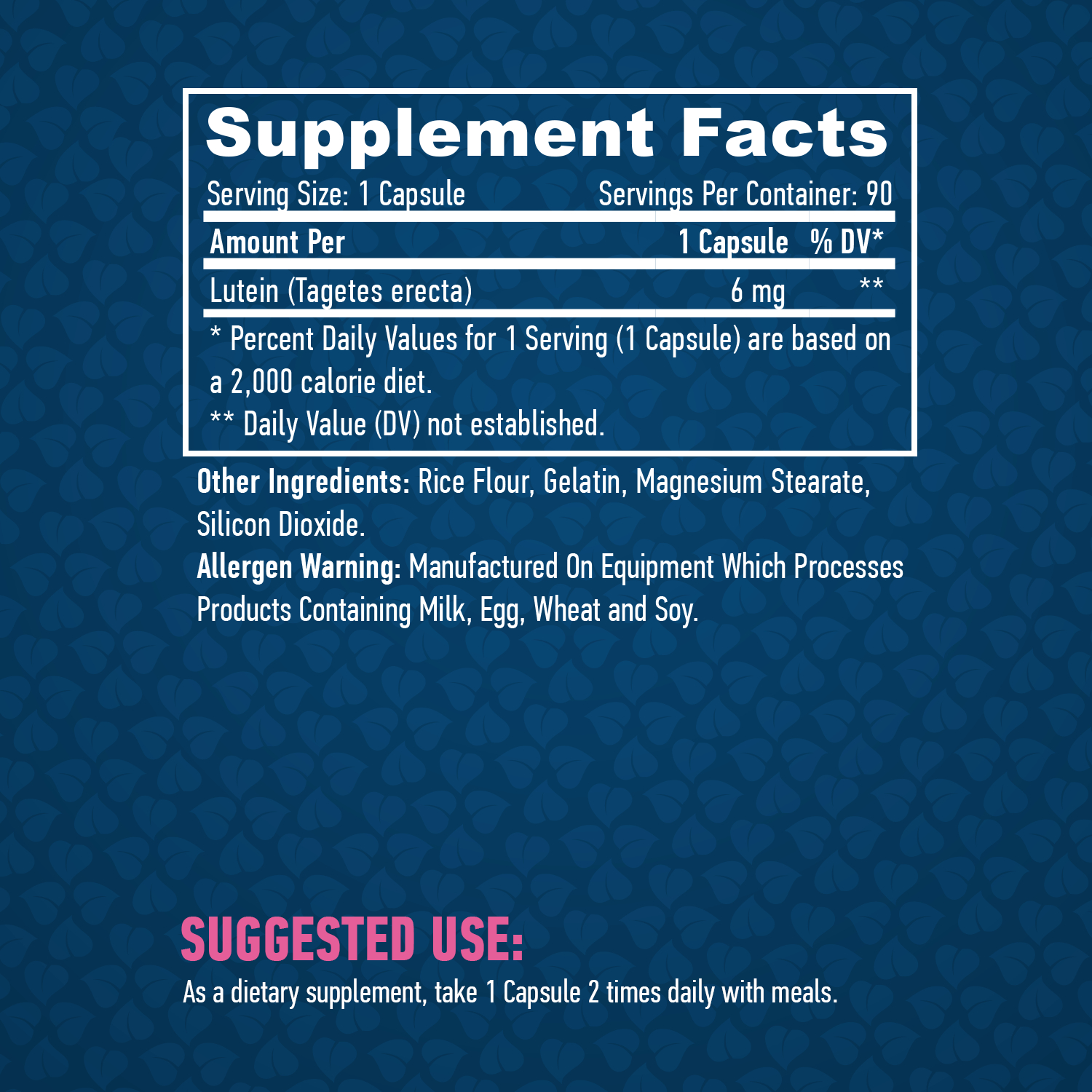 Етикет на Haya Labs Lutein 6mg. / 90 caps.