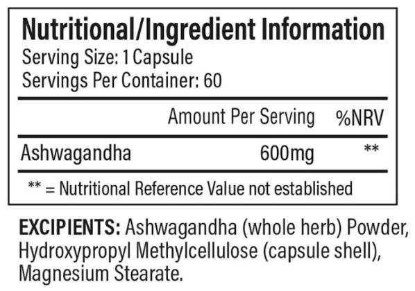 Етикет на Ashwagandha KSM-66 600 mg