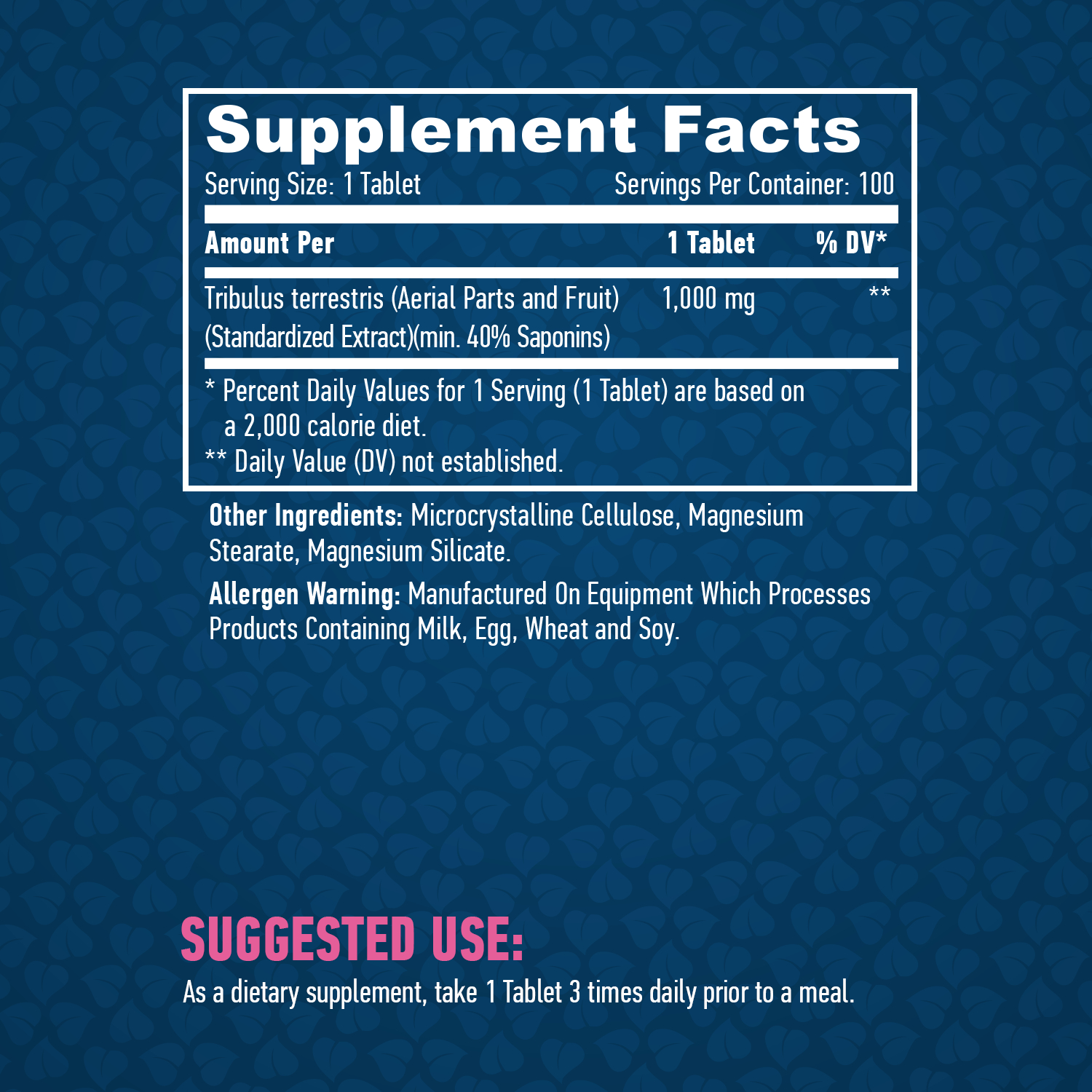 Етикет на Haya Labs Tribulus Terrestris 1000 mg. / 100 Tabs.