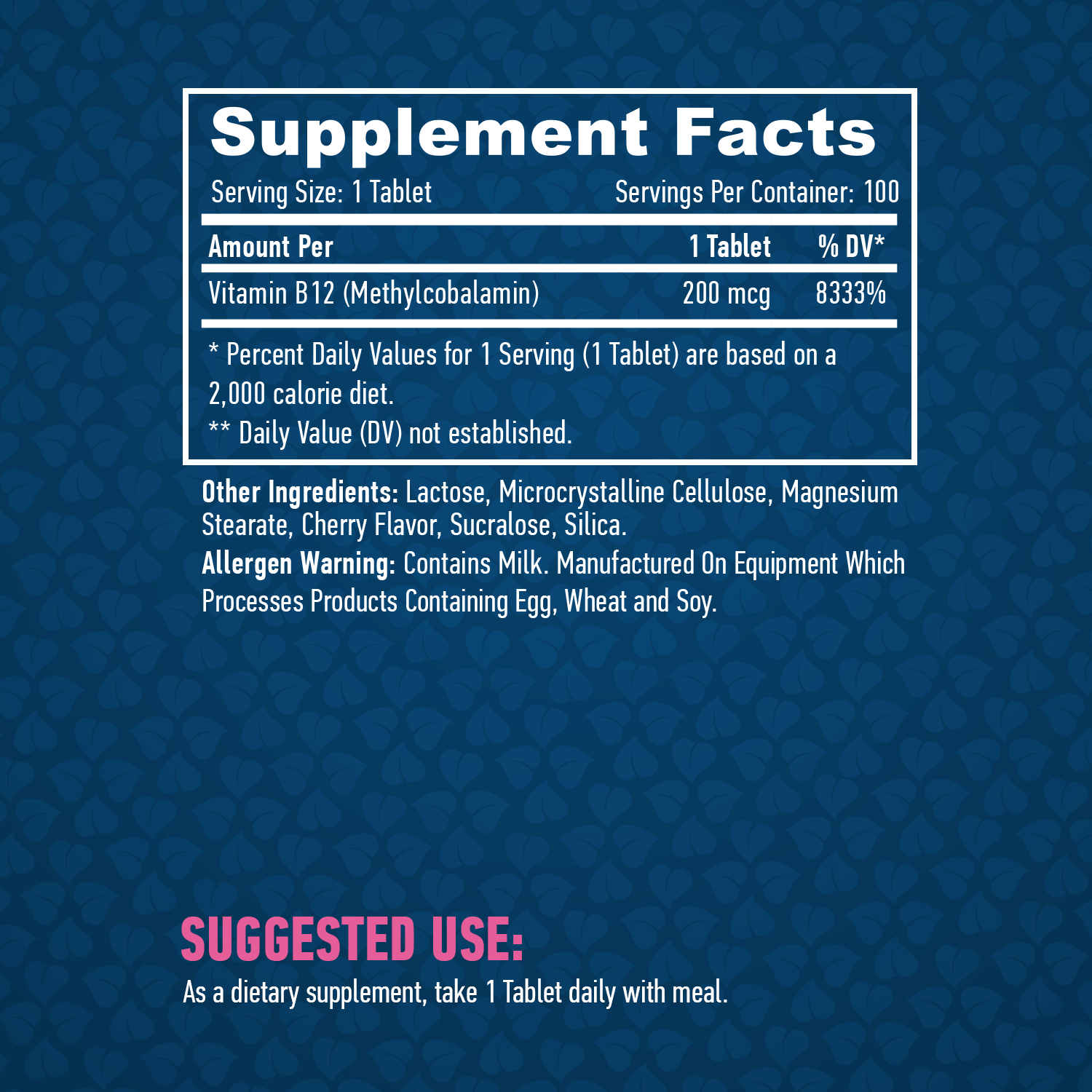 Етикет на Haya Labs Methyl B-12 / 200mcg / 100 Tabs.