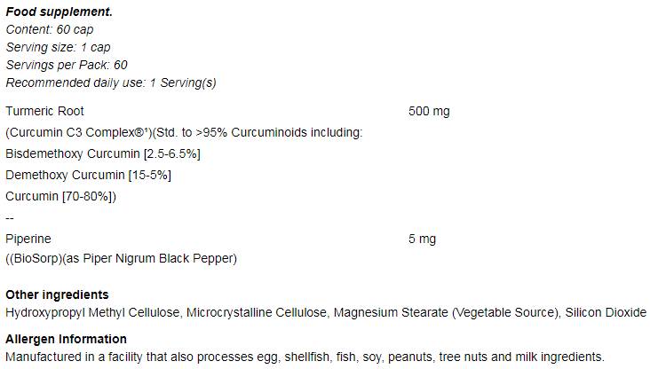 Етикет на SAN Supreme Curcumin C3 60 капсули, 60 Дози