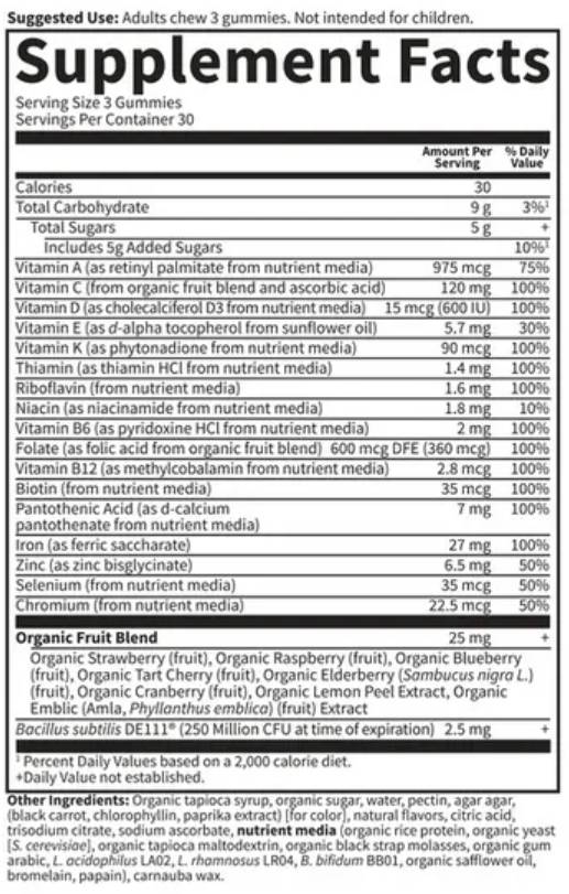 Етикет на Vitamin Code Prenatal Multi with Iron & Folate Gummies