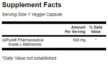 Етикет на L-Methionine, 500 mg, 60 капсули, Swanson