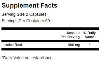 Етикет на Licorice Root, 450 mg, 100 капсули, Swanson