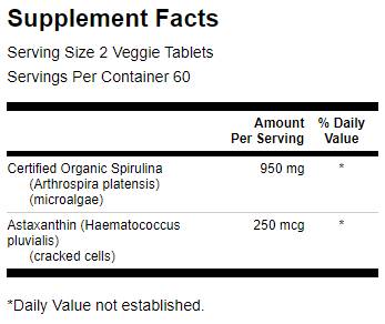 Етикет на Organic Spirulina & Astaxanthin