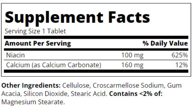 Етикет на Niacin 100 mg