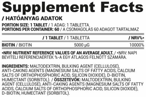 Етикет на Nutriversum Biotin 5000 mcg 60 Таблетки, 60 Дози