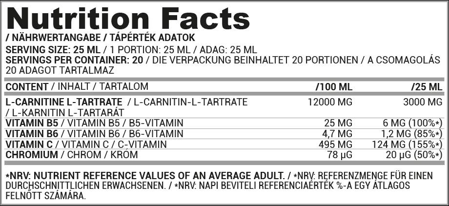 Label of Nutriversum L-Carnitine Liquid Shot 2500 20 x 25 мл, 20 Дози