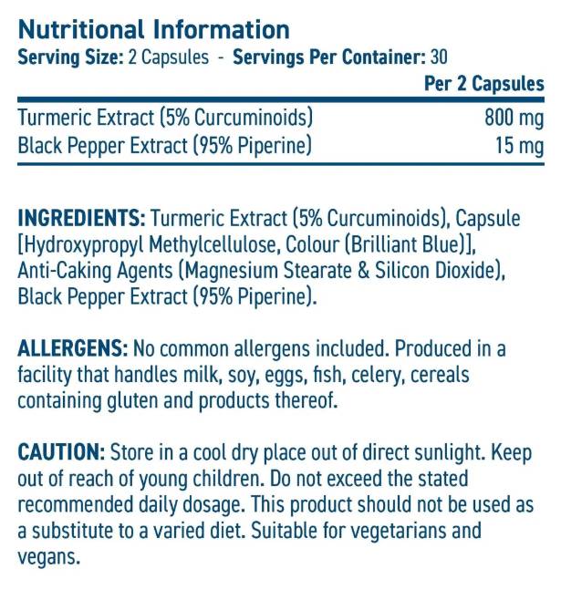 Етикет на Applied Nutrition Solutions Turmeric 800 mg | with Black Pepper 60 капсули, 30 Дози