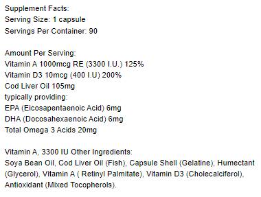 Label of Holland And Barrett Vitamin A 3300 IU 90 Гел капсули, 90 Дози