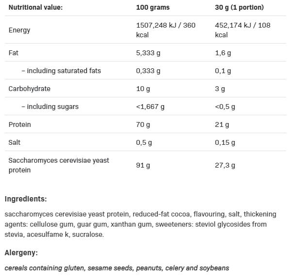 Етикет на Allnutrition Yeast Protein - Вегетариански Протеин от Мая | 500g