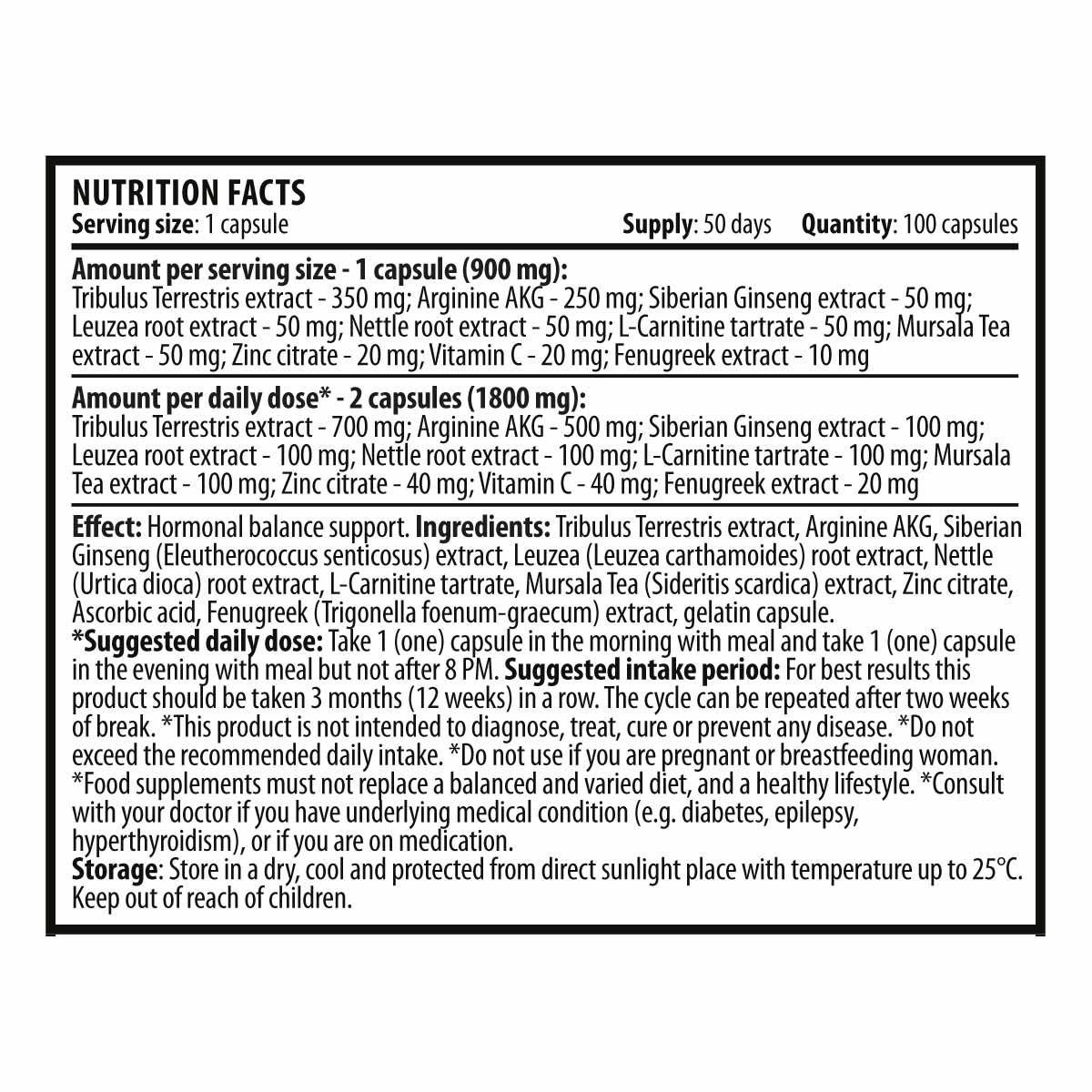 Етикет на Military Testo 900 mg