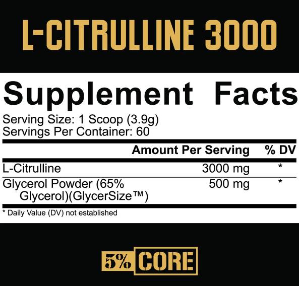 Етикет на Rich Piana 5% Nutrition L-Citrulline 3000 | with GlycerSize™ 234 грама, 60 Дози