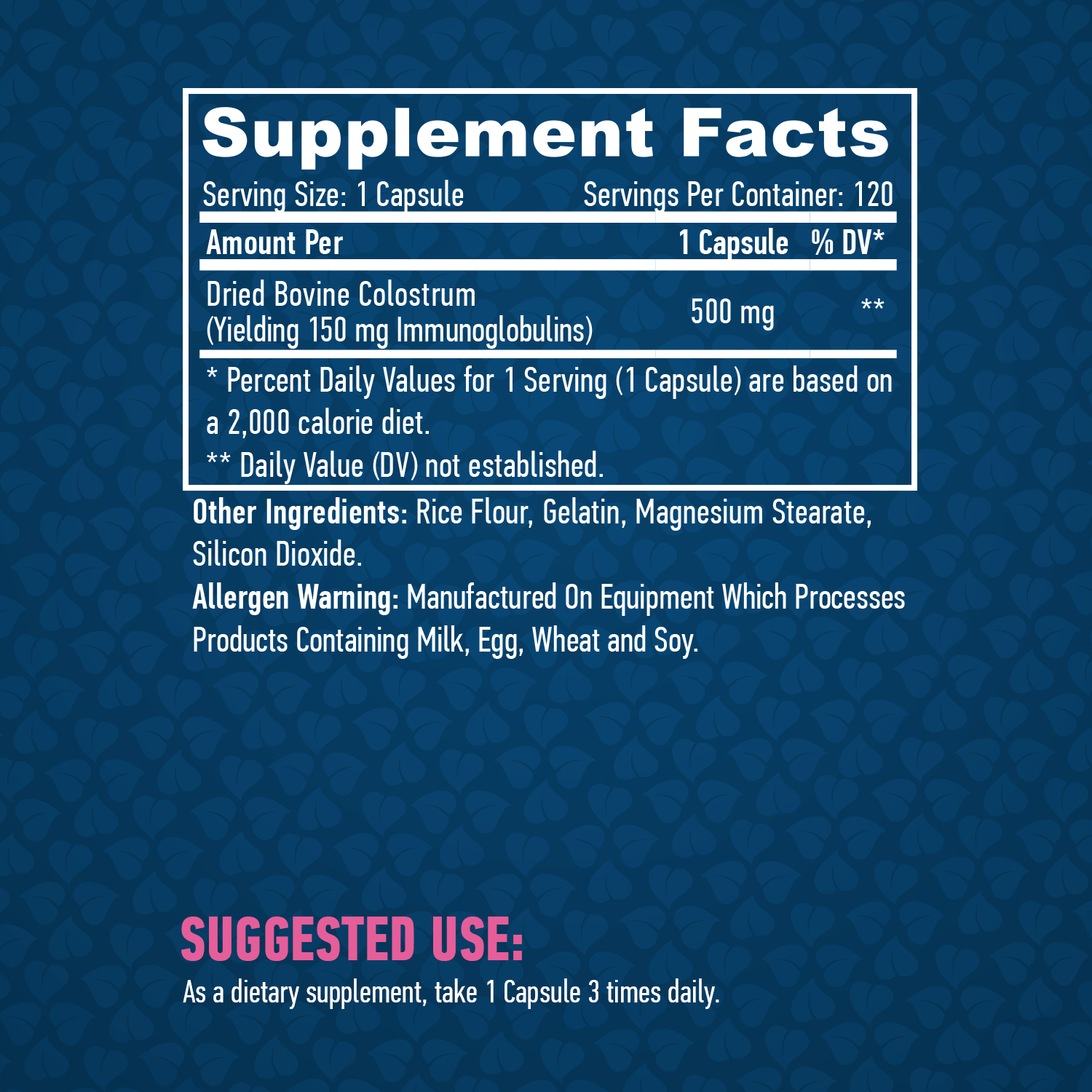 Етикет на Haya Labs Colostrum 500mg / 120 Caps.