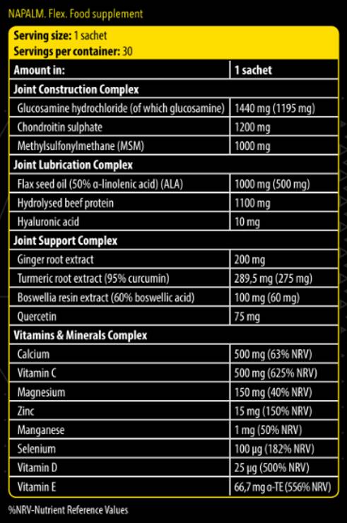 Етикет на Xtreme Napalm Flex | Advanced Joint Formula
