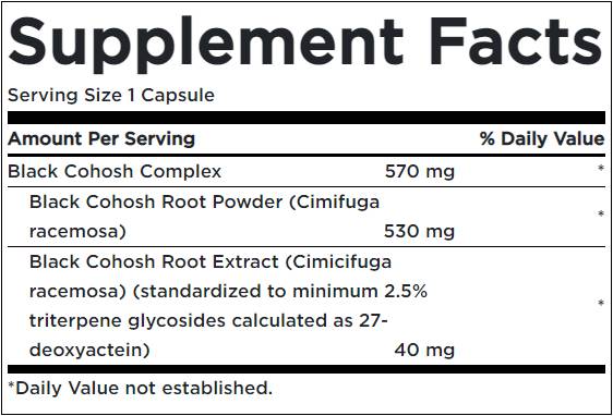 Етикет на Black Cohosh (Standardized) 550 mg