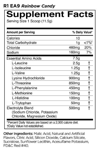 Етикет на Rule1 Essential Amino 9 | EAA with Electrolytes