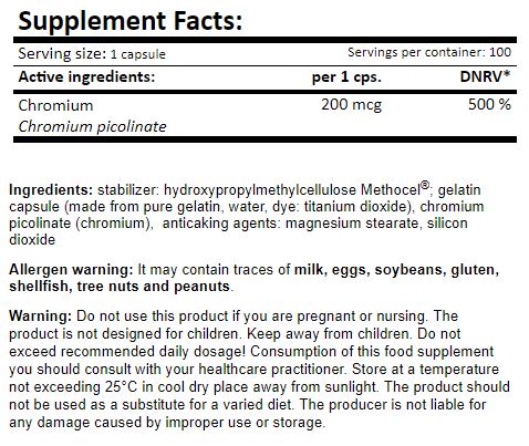 Етикет на Amix Chromium Picolinate / 100 Caps.